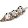 Relaxdays Portacandele, con Vassoio a Forma di Foglia, 3 Vasetti Rotondi, Centrotavola, con Candeline, Bianco Marrone