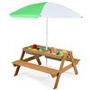 RELAX4LIFE 3 in 1 Set Tavolo e Sedie da Giardino per Bambini, Tavolo da Picnic con Ombrellone e 2 Vaschette, Tavolino e Panche da Esterno per Giardino Terrazzo e Balcone (Modello 8)