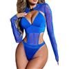 Body Donna Lingerie Sexy A Rete - Manica Lunga, Trasparente, Sottogiacca, Taglie M-2XL - Foto 4