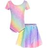 Bricnat Abbigliamento da Balletto per Ragazze Vestito da Balletto in Cotone Body da Ballo per Bambini Body Abito da Ballo a Maniche Corte con tutù Turchese