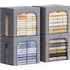 Lifewit Scatole per Armadio Rigide con Cerniera, Contenitori per Armadio Salvaspazio, Scatole Vestiti Cambio Stagione con Struttura in Metallo Pieghevole, Grigio, 40 L, 4 Pezzi