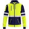 NOROZE Felpa da Uomo Hi-Viz con Zip Frontale con Nastro Riflettente ad Alta visibilità Cappotto di Sicurezza con Cerniere utilità per Telefono e Tasche Felpa (S, Stile 1: Verde Fluo/Blu Marino)