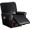 FANSU Copripoltrona Relax Reclinabile Elasticizzato Universale, Pelle PU 1 Posto 4 Pezzi Copripoltrona Reclinabile Elettrica Coprisedile con Tasche, Fodere per Poltrona Relax (1 Posto,Nero)