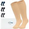 360 Relief Calze Compressione Graduata Donna e Uomo - Taglie forti 1 Coppia Solido Colore Gambaletti Compressione per Sports, Running, Viaggio, Ciclismo, Lavoro - 3XL Beige con Borsa Lavanderia