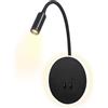 uksunvi LED Lampada da parete Comodino Lampada da parete da lettura 12W LED Lampade da parete Faretto regolabile 3W + 9W 3000K Luce calda (forma rotonda nera)