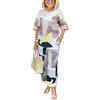 Onsoyours Donna Tuta Completa Estivo 2 Pezzi T-Shirt Manica Corta Stampate con Spalle Scoperte e Pantaloni Casual per Jogging Training Fitness Yoga B Bianco L