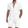 SHEKINI Uomo Cotone 2 Pezzi Pigiama Manica Corta Bottone Camicia e Pantaloncini Leggeri per Estate Spiaggia Outfits Pigiama Sets(Bianco,XXL)