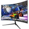 CRUA Monitor Curvo 27 Pollici FHD 1080P, 100Hz con FreeSync, 1ms, Eye-Care, HDMI/VGA, VESA, Senza Cornice, Schermo PC Gaming 1800R per PS5/Xbox/Lavoro/Ufficio