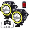 Biqing 2x Fari Moto Faretto Anteriore con Amber Angel Eyes,U7 Motociclo del LED Fendinebbia 12V 24V Fari Ausiliari del LED Luce di Guida Add-On Fendinebbia per Moto Scooter Auto Bici Camion Barca