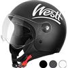 Westt Casco jet Classic con visiera moto donna uomo casco scooter chop ciclomotore retrò pilota di moto a mezza calotta, certificato ECE DOT