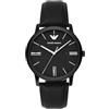 Emporio Armani Orologio per uomo, movimento cronografo, orologio in acciaio inossidabile con cassa da 42 mm e cinturino in pelle o acciaio, Nero (Black)
