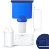 Wessper Caraffa Filtrante di Vetro con 1 Cartuccia Aquaclassic (Compatibile con Brita Classic), Elimina Cloro, Impurità e Metalli Pesanti, 3 Litri, Blu