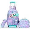 HTgroce Zainio Per Bambini Trolley Scuola Elementare Ragazza, Sirena Zainetto Scuola Elementare Bambina Set, Trolley 3 in 1 con Spallacci Per Zaino Bambini