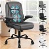 ALFORDSON Sedia Ufficio Ergonomica con Massaggio Lombare, Reclinabile 150°, Braccioli Ribaltabili per Spazi Compatti, Sedia Gaming per Ufficio/Casa, Pelle PU, Grigio