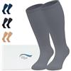 360 Relief Calze Compressione Graduata Donna e Uomo - Taglie forti 1 Coppia Solido Colore Gambaletti Compressione per Sports, Running, Viaggio, Ciclismo, Lavoro - 4XL Grigio con Borsa Lavanderia