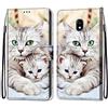 Mo-Somnus Cover per Samsung Galaxy J5 2017/ J530, Custodia in PU Pelle Magnetica Libro Flip Caso Antiurto Portafoglio [Supporto Stand] con Porta Carte e Cinturino da Polso Wallet Case (Gatti 2)