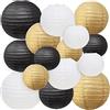 LURICO Lanterne di Carta, 15 Pezzi Lanterne di Carta Rotonde Cinesi Lanternas Stile Palloncino, per Decorazioni per la Casa, Feste e Matrimoni feste a soffitto(6, 8, 10, Oro Nero Bianco)