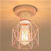 iDEGU 15CM Plafoniera Vintage E27 Lampadario Soffitto Industrial in Legno e Metallo Design Gabbia Lampada da Soffitto Retrò per Camera da Letto Corridoio Cucina Salotto (Oro Rosa, Legno)