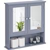 Yaheetech Armadietto da Bagno a Muro Mobile Pesile a Specchio Mobiletto Specchiera Sospeso Mobile da Parete con 2 Ante Salvaspazio Grigio 56 × 13 × 58 cm