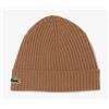 Lacoste Berretto Costina Risvolto Lana 100% Marrone Chiaro