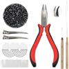 TRUEIN Set di Strumenti di Estensione dei Capelli con 500Pz Micro Anelli per Extension 5mm, Pinze, Micro Ago, Uncino per Anelli, Clip Capelli, Scudo per Extension per Capelli