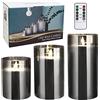 YINUO LIGHT Candele LED Senza Fiamma Set di 3 Grigio, 4 5 6 Luci di Candele, Batteria Pilastri in Vetro Realistico Tremolio Tremolante Fiamma, Lanterne con Telecomando Timer 24 Ore Festa della mamma