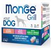 Monge Dog Grill Bocconcini in Jelly Adult Multipack - 12x100 gr con Agnello con Ortaggi, Maiale, Salmone