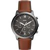 Fossil Orologio Neutra da uomo, movimento cronografo al quarzo con cinturino in pelle, Marrone e grigio scuro, 44 mm
