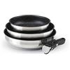 Qulinart - Batteria da cucina a induzione 4 pezzi - Set di 3 padelle antiaderenti 20, 24 e 26 cm con manico rimovibile - Acciaio inossidabile - Tutto il fuoco - Senza PFOA - Argento/Nero