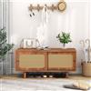 PD1 Panca scarpiera ingresso con ripiani regolabili, scarpiera con seduta per soggiorno con design rattan, 10 x40x48cm, color Noce | Aosom Italy
