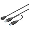 PremiumCord Cavo di Alimentazione USB 3.0 a Y, da Micro USB B Maschio a 2X USB A Maschio, Cavo Dati Superspeed Fino a 5 Gbit/s, Colore Nero, Lunghezza 0,5m