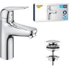 Grohe Swift QuickFix Miscelatore per Lavabo con Set di Scarico Push-Open e Blocco di Sicurezza per Bambini (Taglia M 185 mm, Risparmio Idrico, Facile da Montare con Grohe QuickTool), Cromo, 24327001