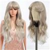 Style Icon Parrucca bionda bianca con frangia, lunga scalata, capelli mossi, da donna, sintetica, per uso quotidiano, feste, 66 cm (T14F/56E)