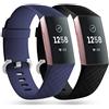 Faliogo 2 Pezzi Cinturino di Ricambio Compatibile con Fitbit Charge 3 Cinturino/Fitbit Charge 4 Cinturino, Cinturini Sportivi Morbidi Donna Uomo, Piccoli, Nero/Blu
