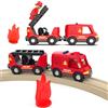 LiRiQi Treno per Bambini, Treno dei Pompieri con Luci e Suoni, Camion dei Pompieri, Pista Treno Legno giocattolo, Macchinine giochi Veicoli Compatibile Thomas,Brio, Giocattolo educativo Regali Bambini