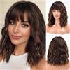 HAIRCUBE Breve Charming Bob con Bangs Parrucche per la Donna Natura Resistente al calore Fibra sintetica Partito/Cosplay/Costume/Parrucca quotidiana (Brune con bionda evidenza)