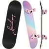 ILAHUI Skateboard Adolescente Ragazza Bambino Adulto Principianti 7 Strati in Legno d'acero Vassoio 80 x 20cm Portare Borsa Skateboard - Polvere arcobaleno