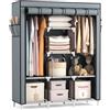 Vicye Armadio Guardaroba in Tessuto con 2 Barra Appendiabiti, 8 Ripiani e 4 Tasche Laterali, Armadio Portatile per Soggiorno, Camera da Letto, 124 x 42 x 162 cm, Grigio