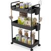 Ronlap Carrello Portaoggetti Sottile, Organizzatore di Stoccaggio Carrello a 3 Livelli, Carrello Portaoggetti su Ruote, Scaffale Cestino in Rete con Maniglie Ergonomiche, Nero, 22x40x66 cm