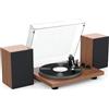 Udreamer Giradischi Sistema Hi-Fi con Altoparlanti da Scaffale da 40 W, Lettori Vinile Bluetooth con Piatto in Alluminio, Trasmissione a Cinghia a 2 Velocità, Contrappeso Regolabile, AT-3600L, Marrone