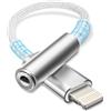 Esiposs Adattatore iPhone Jack 3,5 mm [Certificato MFi] Lightning Cavo Dongle HiFi per Cuffie Compatibile con iPhone 14/13/12/11/X/8/7/Pad/iOS, Bianco Argento