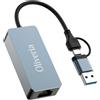 Oliveria Adattatore LAN USB 2,5 G, adattatore di rete 2 in 1 USB-C Ethernet 100/1000/2500 Mbps, adattatore LAN per iPhone, iPad, MacBook, Tablet