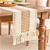 Aisybaklyn Runner Tavola Beige Marrone Runner da Tavola con Nappe Fatte a Mano Tovaglie in Lino E Cotone Runner da Tavolo 140cm Casale Rustico Macrame Burlap Table Decoration per Addio al Nubilato in Soggiorno