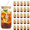 YiYa 550Ml Bicchiere Con Coperchio E Cannuccia Vetro Con Coperchio e Paglia Tazza di Vetro Iniziale Regali Personalizzati di Compleanno e Natale Per Sorelle Maschili Femminili, Zie e Amici (J)