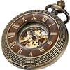 Tiong Elegante orologio da tasca meccanico in legno di rame con quadrante aperto da uomo con scatola a catena, Classico