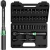 LLAVETOR Chiave Dinamométrica 1/4, 5-25NM, Llaves Dinamométricas Kit para Bicicleta, Precisión ±3% con Barra de Extensión, Puntas Vasos (37 Pezzi)