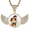 INBLUE Personalizzato Hip Hop Gioielli Memoria Foto Collana Pendente Inciso Testo per Uomo Donna Rame Angelo Ala Rotonda Cuore Zirconi Pendente Medaglia Corda Catena Regali Personalizzati(Oro - 56 cm)