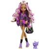 Monster High - Clawdeen, bambola con accessori e gattino, snodata e alla moda con capelli con ciocche viola, Giocattolo per Bambini 4+ Anni, HHK52