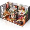 Cuteefun Kit Casa Delle Bambole in Miniatura DIY per Adulti con Copertura Antipolvere, Diorama Modello di Soggiorno Kit di Costruzione,Regalo Decorativo per Compleanno Anniversario Natale