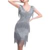 HAOLEI Vestito Frange con Paillettes Mini Abito Senza Maniche Senza Schienale Abito con Scollo a V Elegante Spalline Sottili Tubino con Spacco Alto Estate Midi Vestiti da Cerimonia per Party Cocktail